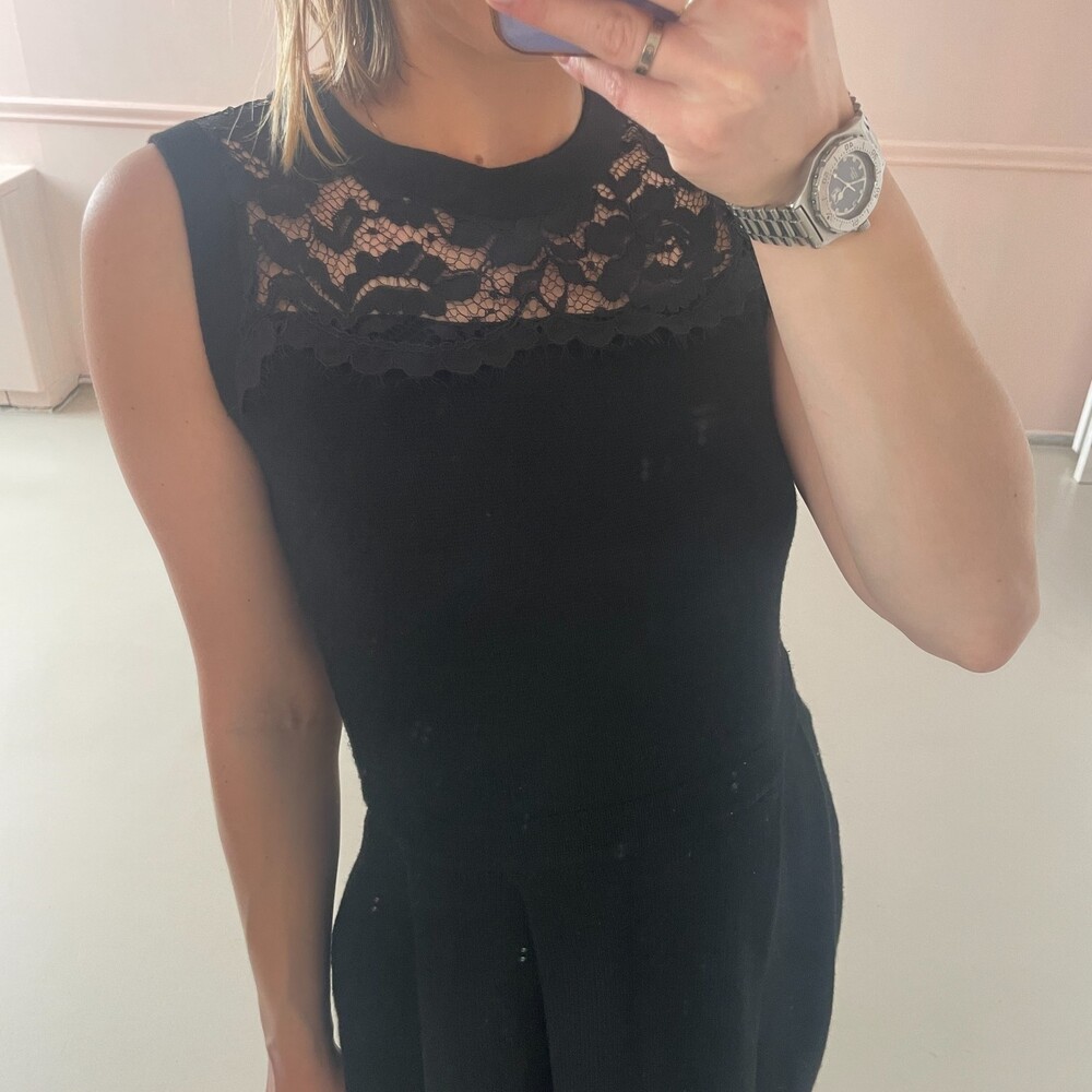 Shoshanna Sleeveless Lace Sweater Mini Dress Black Petite - Picture 5 of 8